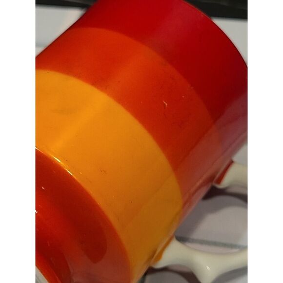 HOLT-HOWARD 1966 Striped Set Of 2 Porcelain Mugs Handles Footed Blue Orange EUC - Picture 11 of 13